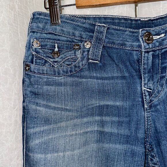 True Religion 28 Bootcut BFFM Highland Meadow Distressed Medium Wash Blue Jeans - Picture 7 of 16